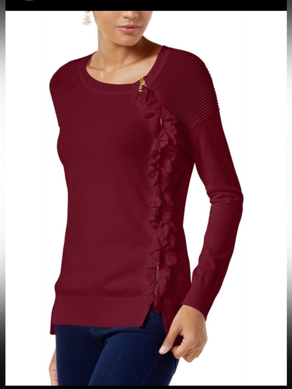 INC Black Ruffle Zip Pullover - Picture 8 of 8
